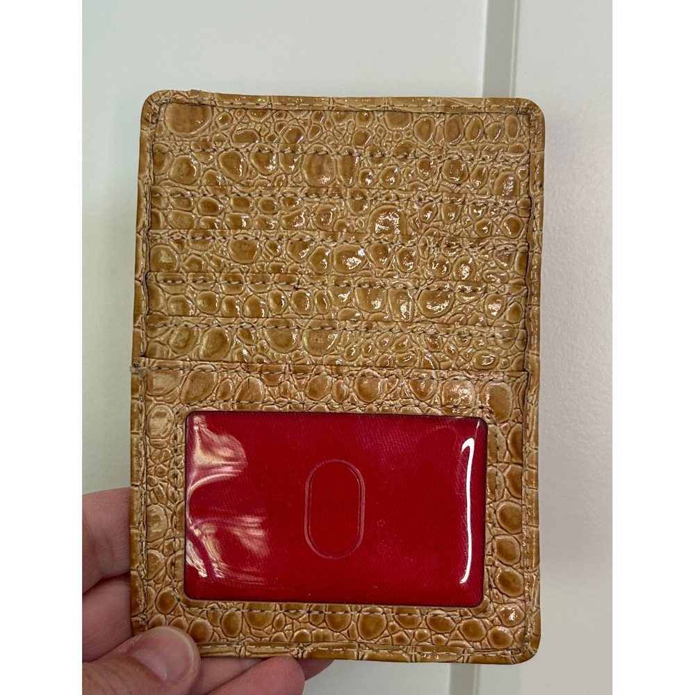 Hobo The Original Tan Crocodile Embossed Leather Card Case Wallet ID Window Gold